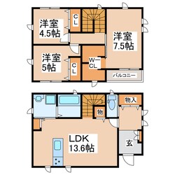 長嶺四ツ角 徒歩8分 1-2階の物件間取画像